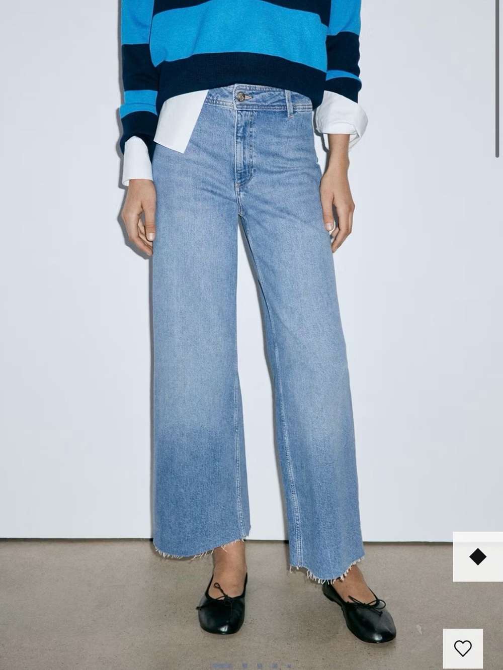MNG Catherine Blue Denim Wide Leg High Rise Cotton Jeans Patch Pocket Size 6